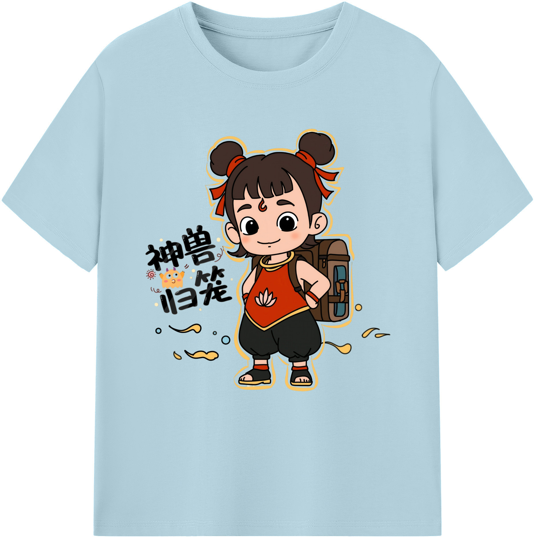 （画像用） Ne Zha 2 ナタ 魔童の大暴れ 綿100％半袖Tシャツ（フロントプリント）